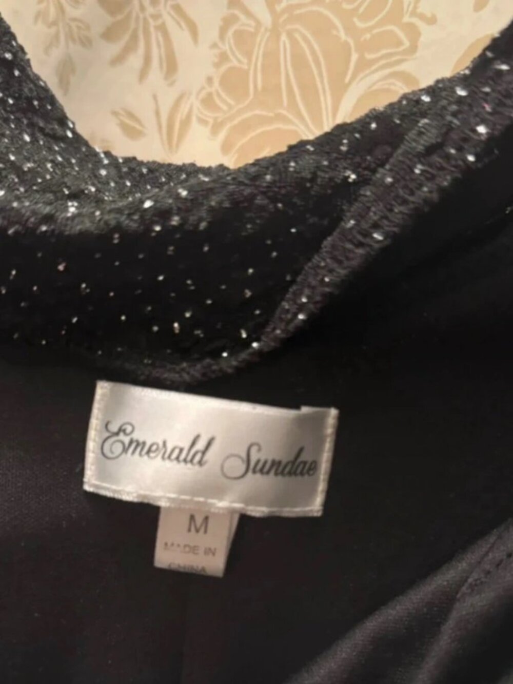 Emerald Sundae Black Sparkly Cocktail Dress | Size Medium | Rhinestone Neckline - Picture 3 of 3